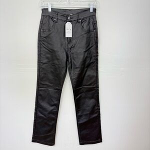 Sadie & Sage Black Faux Leather Straight Leg Pants E5